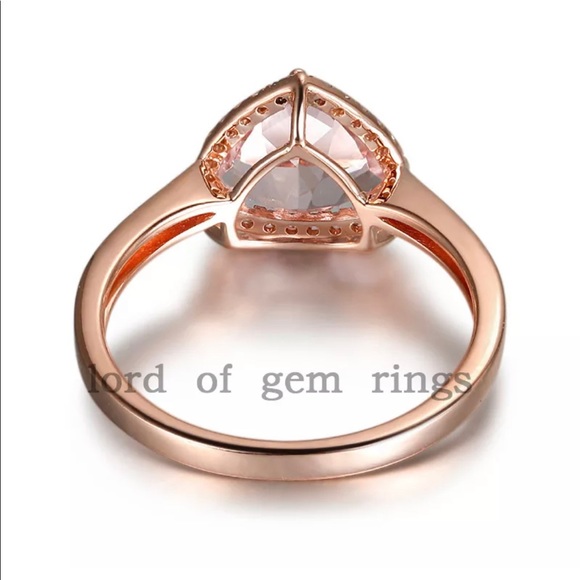 14k Solid Rose Gold Designer Diamond Morganite Halo Ring sz 7.5 - Picture 3 of 5